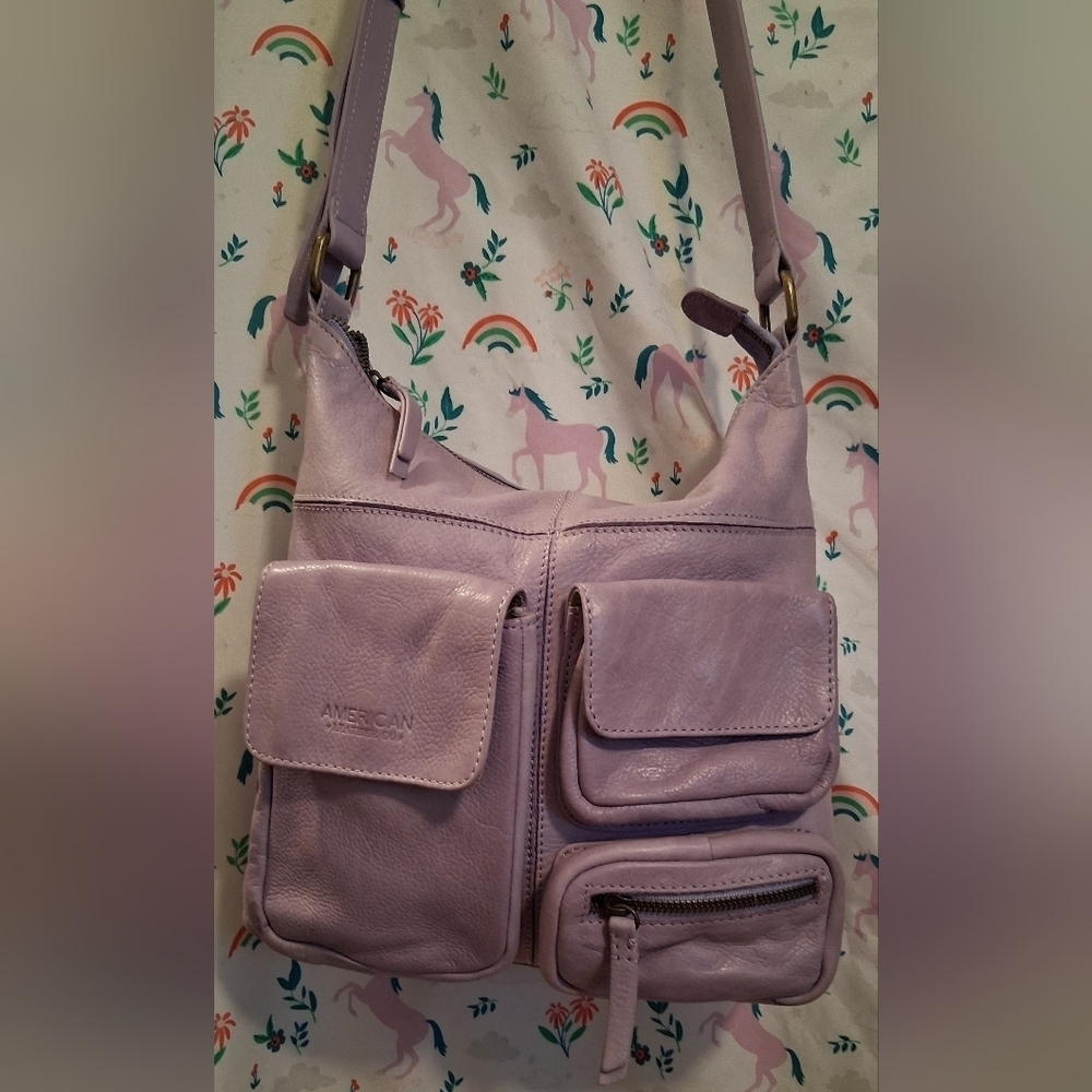 EUC American Leather ALC Jordan Purple Boho Causal Neutral Messenger Purse Bag